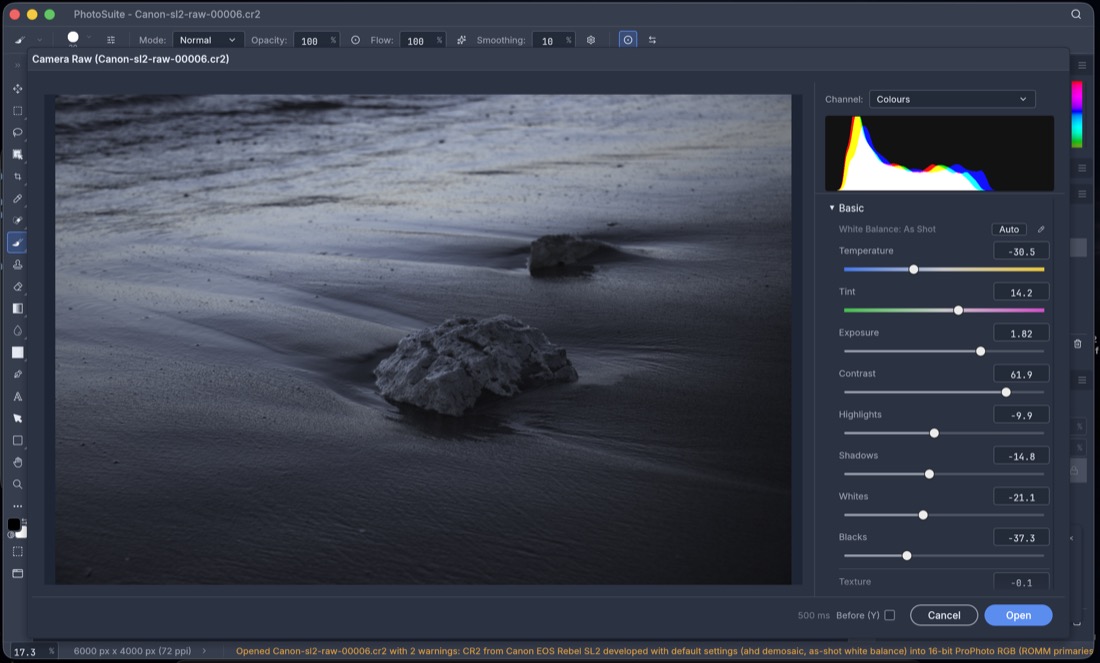 Camera RAW develop — PhotoSplice screenshot